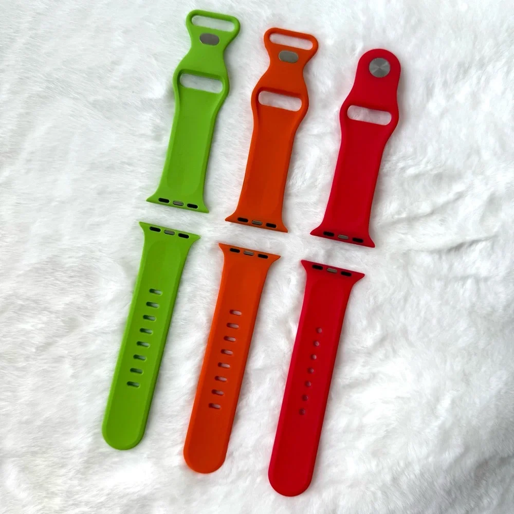 Bundle 3 Silicone Watch Bands for Apple Watch Vibrant Green Orange Red